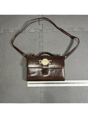 Vintage Brown Leather Shoulder Bag With Gold-Tone Clasp & Coin Purse Made In Jap